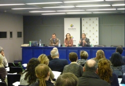 Presentació de la jornada a càrrec del director general de Mercabarna, la directora de l'Àrea de Prevenció i Foment del Reciclatge de l'Agència de Residus de Catalunya, i del director de l'Agència Catalana de Seguretat Alimentària